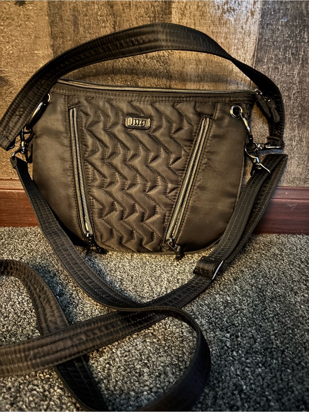 lug Quilted Crossbody Bag in Black and Cream Paisley Lining
